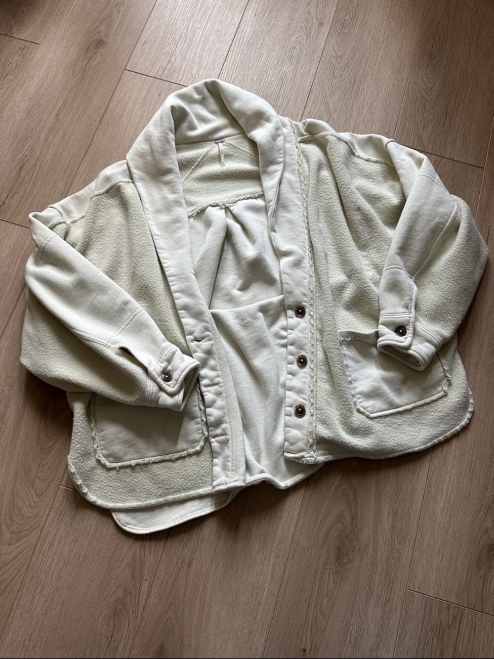 Free People Cream Plush Teddy Shawl-Collar Jacket